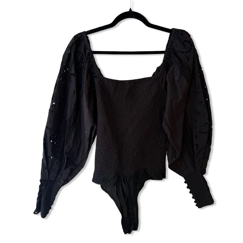 Free People Regina Black Blouse intimately bodysuit corset Victorian NWT L - Picture 5 of 8